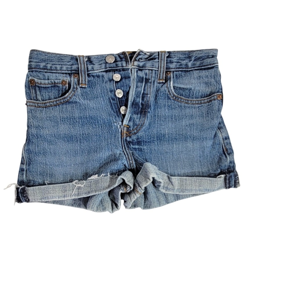 Levis 501 Original Womens Blue Denim Cut Off Shorts Size 25 Button Fly Medium